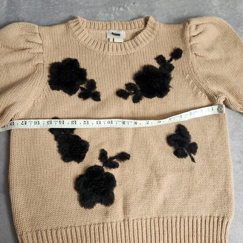 Kate Spade New York Wool Cashmere Blend Beaded Floral Puff Sleeve Sweater Small